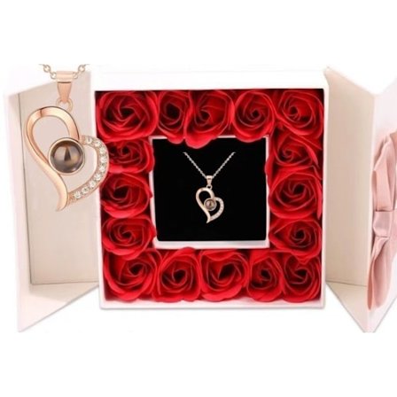 Evig Ros Gåva Box Design Halsband Älskar Dig på Hundratals Språk ​​Födelsedagspresent Mors Dag Alla Hjärtans Dag Present Med Boutique Förpackning