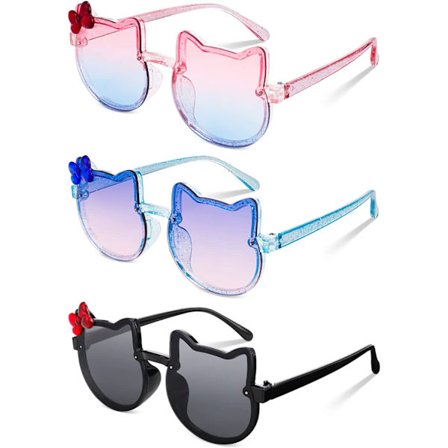 3 par solglasögon för barn i form av en katt (rosa, blå, svart),