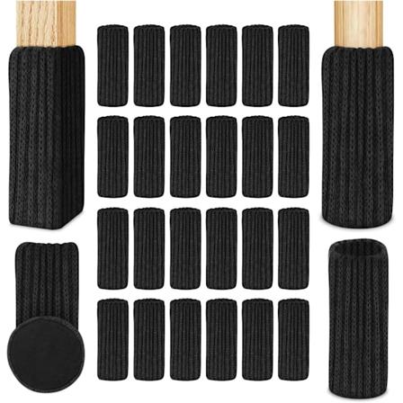 Stolbeinsokker, 24 stk Filt Stolsokker, Sklisikre Stolbeinhetter, Forhindrer Riper og Støy, Svart