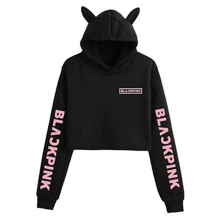 Sort Pink Koreansk Gruppe Perifer Trykt Casual Navle-baring Katteører Sweatshirt til Piger-Perfet Black D XXS