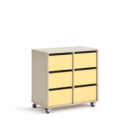 Student storage CASPER, 6 drawers, birch, dark pink