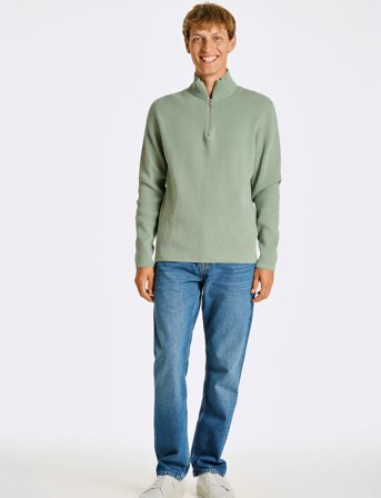 Lindbergh Half Zip Rib Knit - Green - XXL