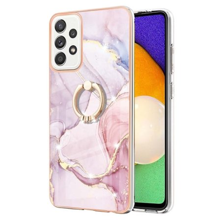 Marble Patterned Suojakuori With Ring Holder For Samsung Galaxy A52s 5G / A52 5g / A52 - Rose Kulta Marble Haze