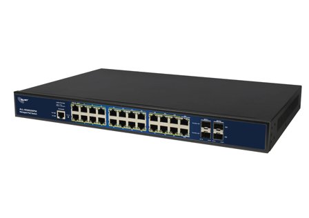 ALLNET Switch full managed Layer2+ 26 Port • 24x GbE • PoE Budget 370W • 22x PoE at • 2x Combo • 2x SFP • 19 • Fanless • JSON API • ALL-SG8626PMJ