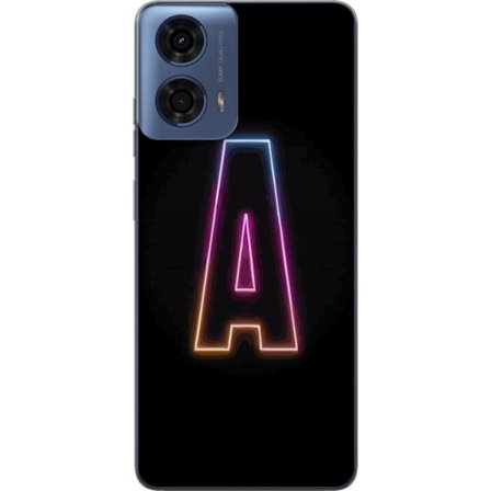 Kompatibel Mobilcover til Motorola Motorola Moto G24 Minimalistisk neonbogstav A i regnbuefarvet lys mod sort baggrund i moderne typografisk stil