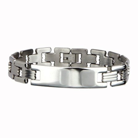 Silver Armband i Rostfritt Stål - Kedja med ID Bricka för Gravyr