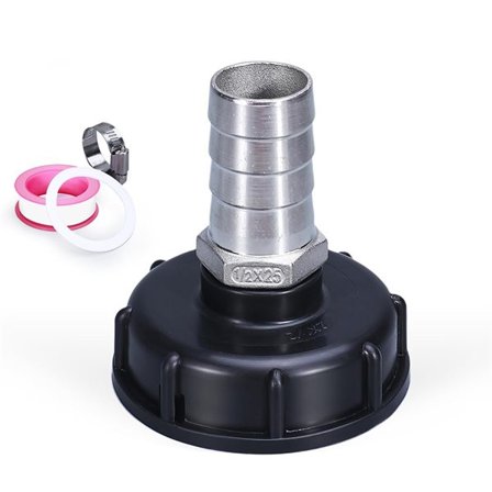 Kopplingsadapter till IBC-tank S60x6mm till 25mm slangkoppling i rostfritt stål