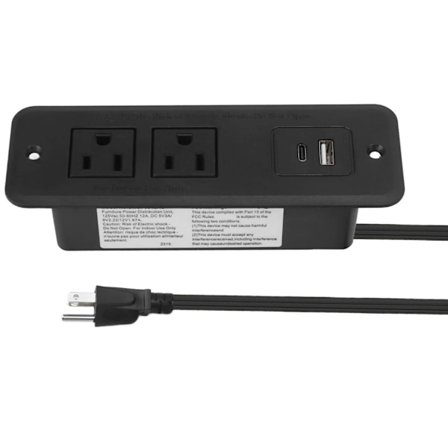 Skapmøbler Innebygd Strømuttak 2 Elektriske Kontakter USB C PD20W QC18W Innfelt Montering Under Skrivebord
