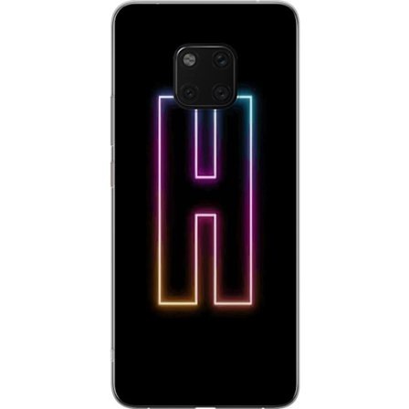 Yhteensopiva Puhelinkuori Huawei Huawei Mate 20 Pro Minimalistinen neonkirjain H väriä vaihtavassa valossa mustaa taustaa vasten modernilla typograf