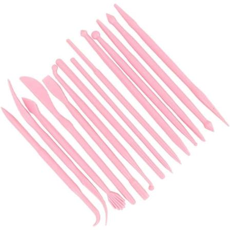 14 Stykker Plastik Lerredskaber Keramik Keramikværktøjssæt til Formning og Skulptur Polymer Udskæring Kagemodellering Værktøjer (Pink)