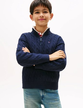 Tommy Hilfiger Cotton Cable Half Zip Sweater - Navy - 140