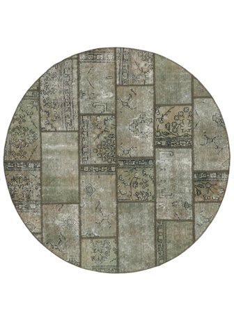 Ø 195 Tapis Patchwork Moderne Rond Vert Foncé/Noir (Laine, Perse) Carpetvista