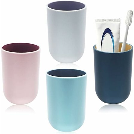 4PCS Tandborste Mugg, Plast Tandborsthållare för Badrum, Återanvändbar Mugg, Multifunktionell Mugg (Ljusgrå, Mörkblå, Ljusrosa, Ljusblå)