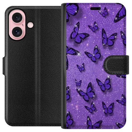 Apple iPhone 16 Plånboksfodral Lila Fjärilar