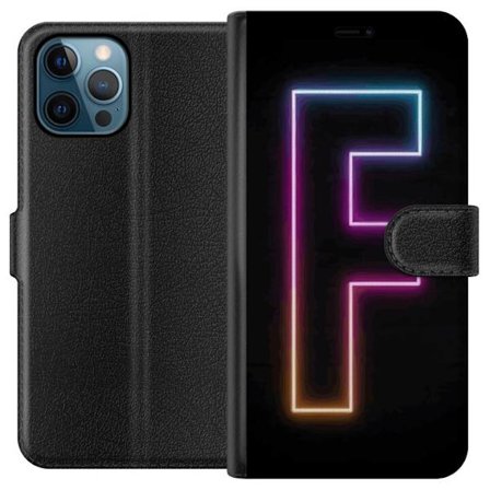 Yhteensopiva Lompakkokotelo Apple Apple iPhone 12 Pro Neonkirjain F vaaleanpunaisella, sinisellä ja keltaisella valokehyksillä tummaa taustaa vasten