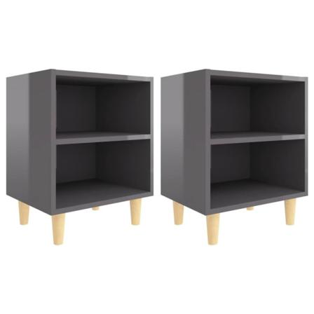 Vidaxl Sängbord Med Ben I Massivt Trä 2 St Grå Högglans 40x30x50 Grå