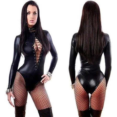 Dam Sexig Läderunderkläder Bodysuit Clubwear Latex Katt, A