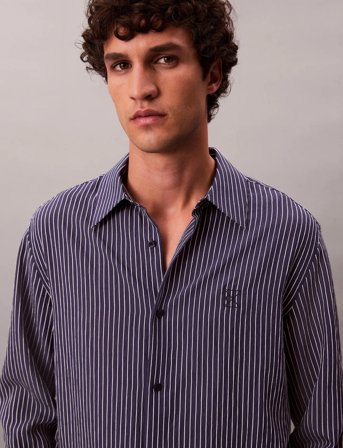 Calvin Klein Ls Thin Striped Viscose Easy Shi - Black - M