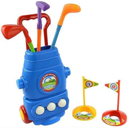 Børne golfvognsæt med 3 slags køller, 2 huller, 3 bolde, håndholdt træk håndtag, perfekt udendørs leg, golfer Littlefun til børn