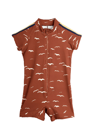 Mini Rodini Seagull Short-sleeve uv suit Baddräkter Unisex Brun 116/122