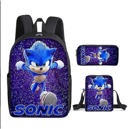 Sonic Primary School Skole Taske Tredelt Sæt Anime Tegneserie Rygsæk Skuldertaske Blyantsæske