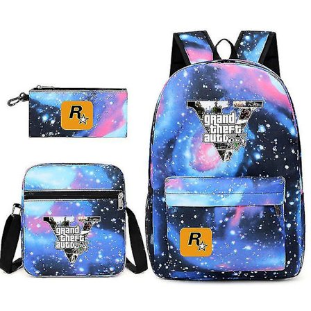3 stk. Gta5 Grand Theft Auto Studenterrygsæk Rygsæk Lille Skuldertaske Pennepose