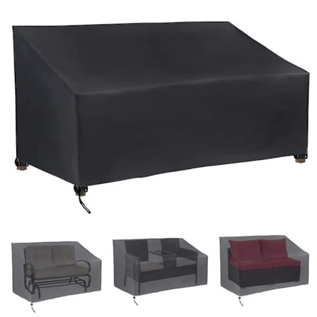 Vandtæt Bænkovertræk til Terrasse, Overtræk til Havebænk, Udendørs Sofaovertræk til Terrasse, 2-Personers Møbelovertræk til Terrasse, Sort