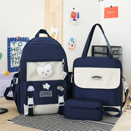 Student skolväska skolväska kvinnlig grundskolestudent sommar fyrdelad set nytt år mellanstadiet högstadiet student ryggsäck-mörkblå