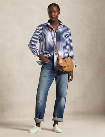 Polo Ralph Lauren Oversize Fit Striped Cotton Shirt - Navy - XL