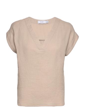 Vilania V-Neck S/S Top Beige Vila