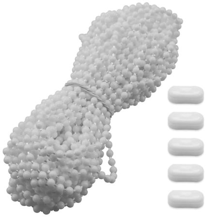 Holdbart Rullegardin Kuglekædesæt, Plastmateriale Træksnor til Forskellige Gardiner, Hvid Farve 4,5 mm Kuglediameter