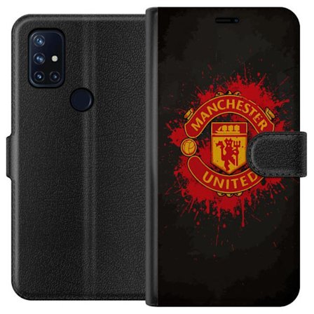 Kompatibelt Lommeboketui til OnePlus OnePlus Nord N10 5G Manchester United logo i rød og gul farge med røff sportslig bakgrunn