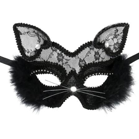 Halloween Maskerad Sexig Spets Kattmask för Kvinnor (svart) 1 styck