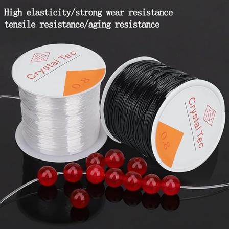 stk Elastisk tråd for armbånd 60m*0,8mm Elastisk armbåndlinje Elastisk stretchtråd Transparent Svart Gjennomsiktig med saks og perlenål