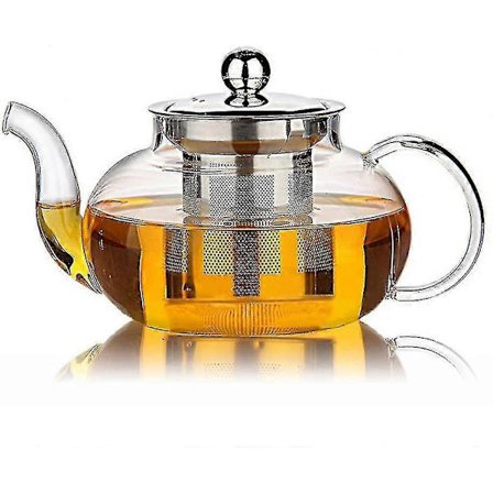 Glas Tekanna Med Avtagbart Rostfritt Stållock & Filter, 975 ml