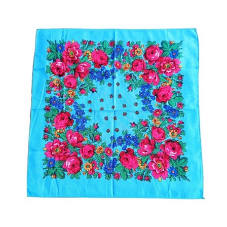 Rose Flower Print Head Scarf Twill Printed Scarf Shawl LAKE BLUE