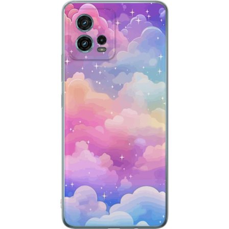 Kompatibelt Mobildeksel til Motorola Moto G72 Søt enhjørning med regnbuefarget hår mot en stjernebelagt pastellbakgrunn i kawaii-stil