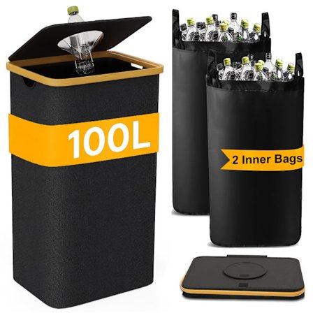 En hushållssorteringskärl med två löstagbara återanvändbara innerpåsar, 600D Oxford-tyg, för återvinning av flaskor, kartonger och glas - FA-