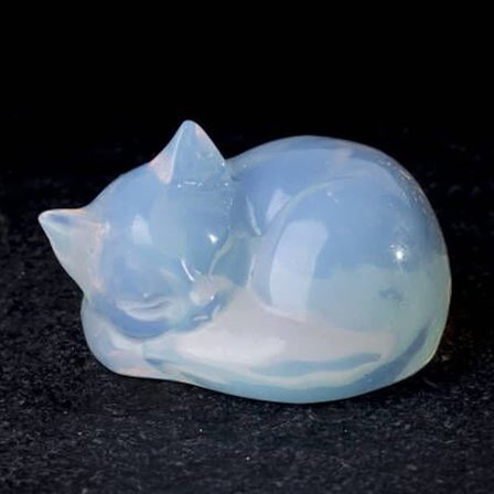 Crystal Sleeping Cat Cat Statue HVIT
