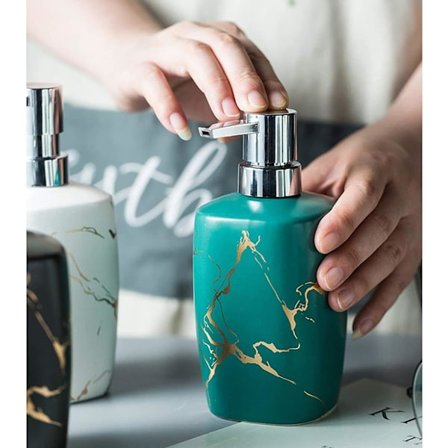 Keramisk sæbedispenser med pumpe, 350 ml kapacitet til genopfyldning af lotion.