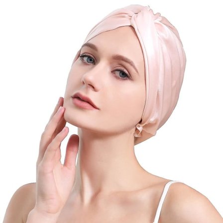 TG Lys rosa 100% Mulberry Silke Hårhette for søvn hårpleie Dobbel