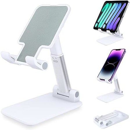 (Hvid) Telefonholder, Foldbar Tablet Stand Mobiltelefonholder til Skrivebord Kompatibel med Samsung iPad Mini iPhone Alle Smartphones Smartphones