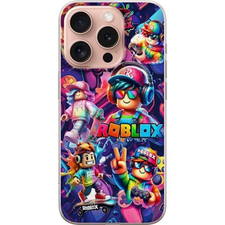 Kompatibelt Mobildeksel til Apple iPhone 16 Pro Fargerik Roblox-inspirert gruppe med flere karakterer, hodetelefoner og kontrollere i en energifylt ne