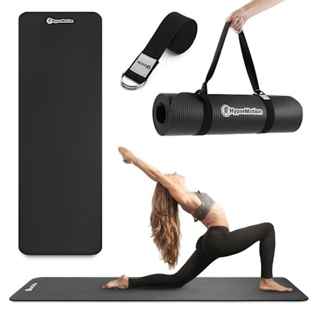 Yogamåtte NBR 8 mm med strop – 183 x 61 cm sort