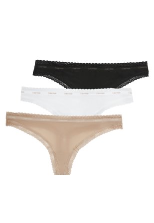 Calvin Klein Thong 3 PK Black/White/Honey Klær