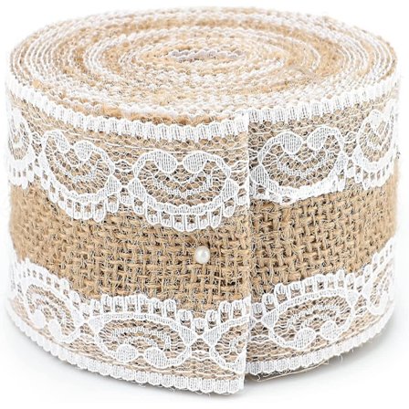 Hessian Burlap Bånd med Blonder, 1m Jute Trim Håndverksbånd, 5cm Rustikk Hessian Tema Tape