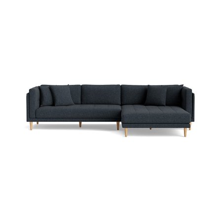 Cali Chaiselong Sofa, Højrevendt - Hygge Mørkeblå, Dobbel Chaiselong - 295x170x76cm - Inkl. 4 Puder - Minimalistisk Design - Sofa, Chaiselong