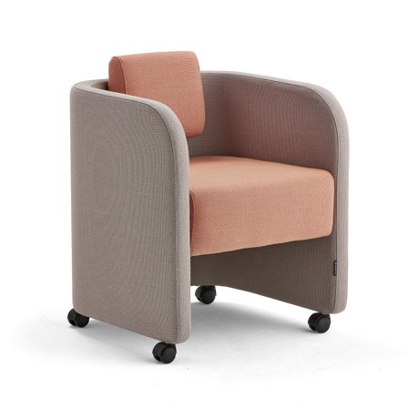 Armsessel COMFY mit Rollen, Wollbezug seilbergrau/lachs