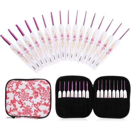 Clover Heklenålssett 16 stk med bærbar veske for DIY håndstrikkekunst for elskere ( Pink