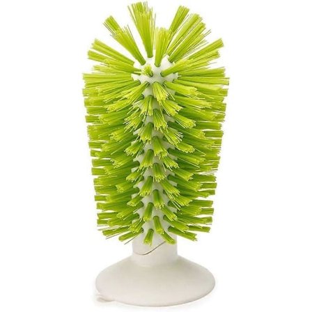 Brush-Up Lasiharja imukupilla, pysyy pystyssä tiskialtaassa, harjaspää pesee keittiöpullot, vihreä